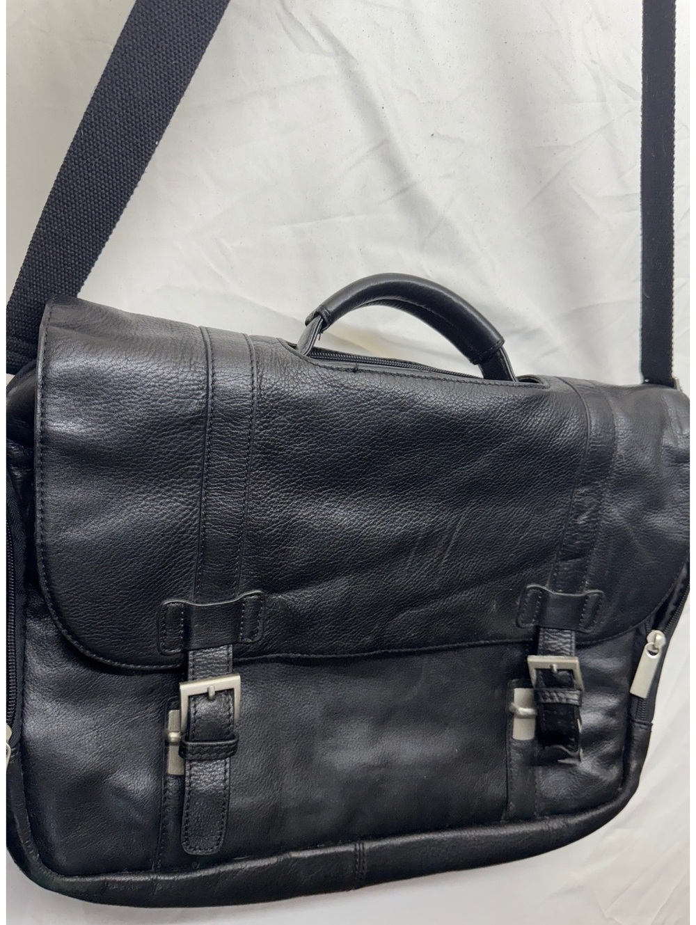 Vintage Pelle Studio Black Leather Messenger Bag Laptop Briefcase